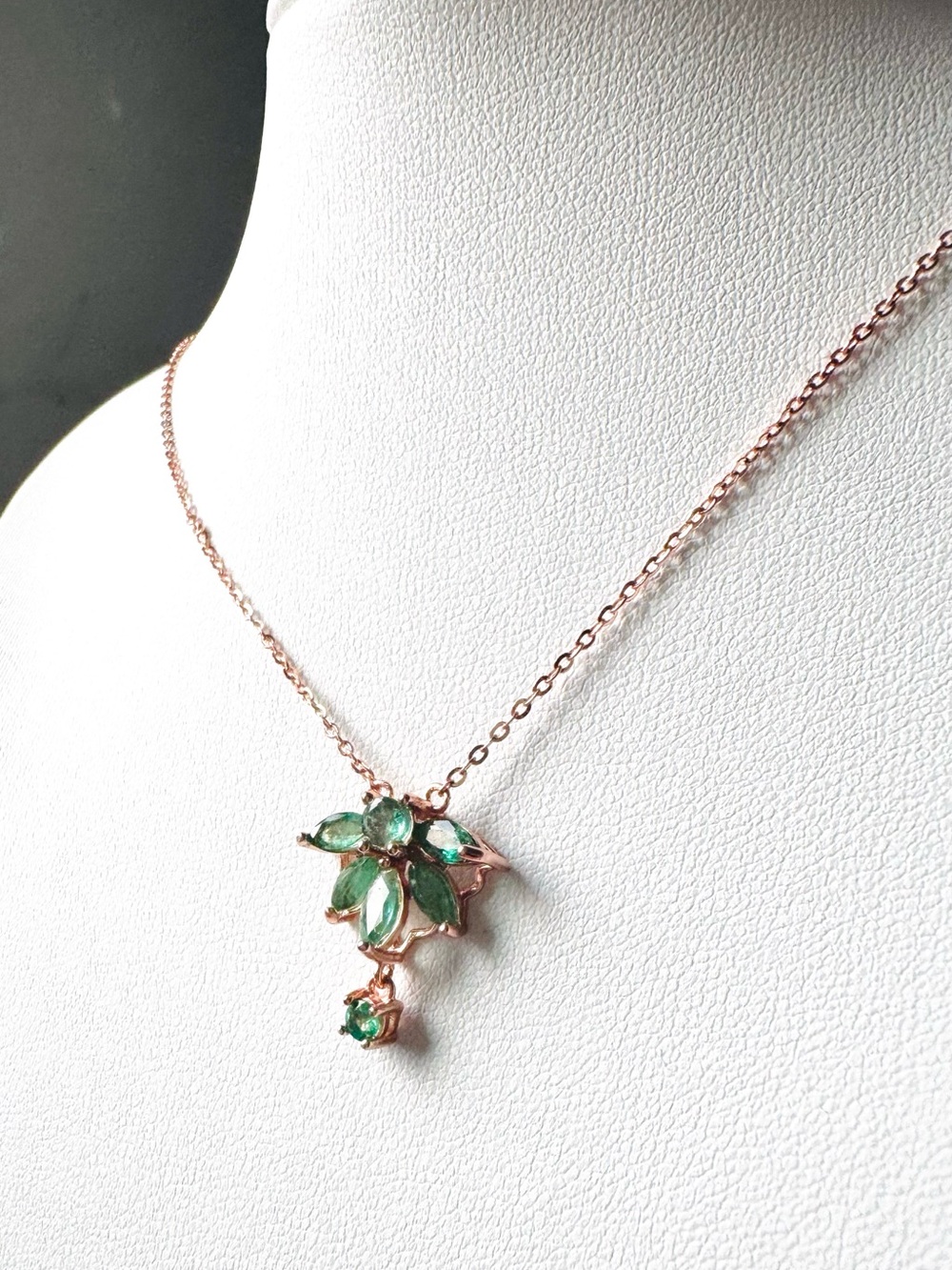 925 Emerald natural gemstone necklace rose gold over sterling silver NWT
